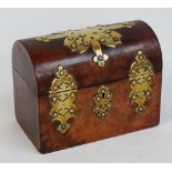 A Victorian walnut and brass detailed dome topped trinket box, width 20.5cm.