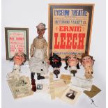 An unusual collection of ephemera and props relating to Prof. Ernie Leech, humorist, ventriloquist