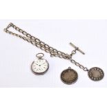 An early 20th century silver cased open face key wind fob watch,