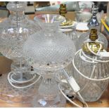 Five various Waterford Crystal table lamps, largest height 46cm (5).