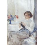 ALICE GRAY (exhibited 1882-1904) ; watercolour on card, an Edwardian lady, information verso,