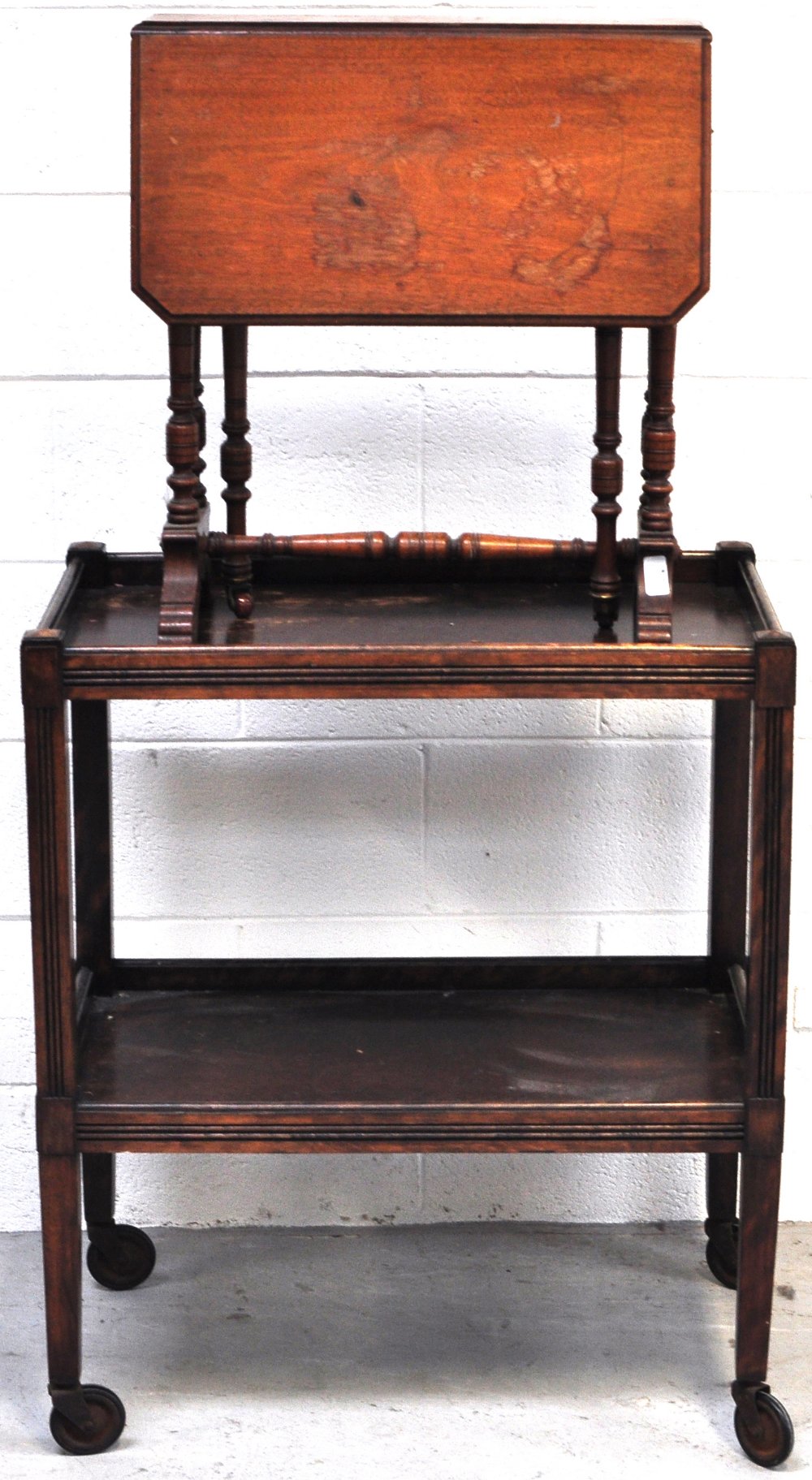 A small Pembroke style table (af) and an oak trolley.