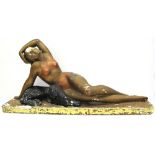 A c.1930s Art Deco plaster figurine of a bathing belle and a Borzoi dog, 69 x 34cm (af).