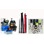 A good quantity of sea/beach fishing equipment to include seven rods, six Shakespeare reels,