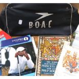 A quantity of ephemera  to include a BOAC bag, glass ashtray,