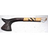 A 20th century Fijian 'Gunstock' war club with platted vegetable fibre hand grip, length 45cm.