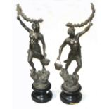 A pair of French spelter figures, L' Industrie and Le Commerce,