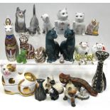 A large collection of ceramic, glass and other medium cats to include Poole, Royal Doulton,