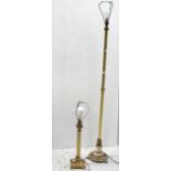 A brass column standard lamp on a fancy metal base and a matching brass  column table lamp (2).