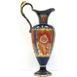 A circa 1904-1913 Macintyre Imari Flowers urn shaped vase with handle, cobalt blue ground and gilt