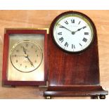 A modern quartz mantel clock and a lancet shaped mahogany inlaid mantel clock (2).