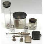 A small quantity of silver and white metal to include a hallmarked silver thimble,