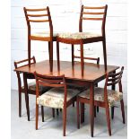 A retro G Plan dining table, width 123cm and six matching dining chairs (7).