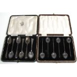 A cased set of six George VI hallmarked silver coffee spoons with bean finials,