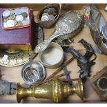 A small collectors lot to include coins, plated and brassware and Chinese and Oriental figurines.