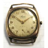 Avia; a 9ct gold gentlemans cushion case wristwatch, the dial set with gilt Arabic numerals and