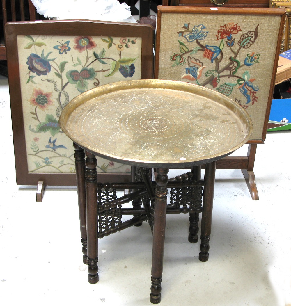 A needlework tilt-top table/fire screen,