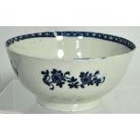 An 18th/19th century blue/white transfer pattern bowl with footed rim, possibly Liverpool,