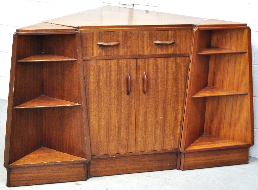 A retro light oak corner unit,