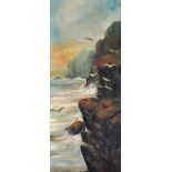 UNATTRIBUTED; oil on canvas, maritime scene with rocks and seagulls, unsigned, 80 x 32cm, framed.