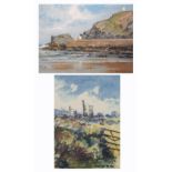 DAVID DYER; a pair of prints, coastal scene and country scene, signed framed and glazed,