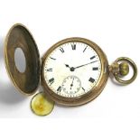 A yellow metal half hunter pocket watch,