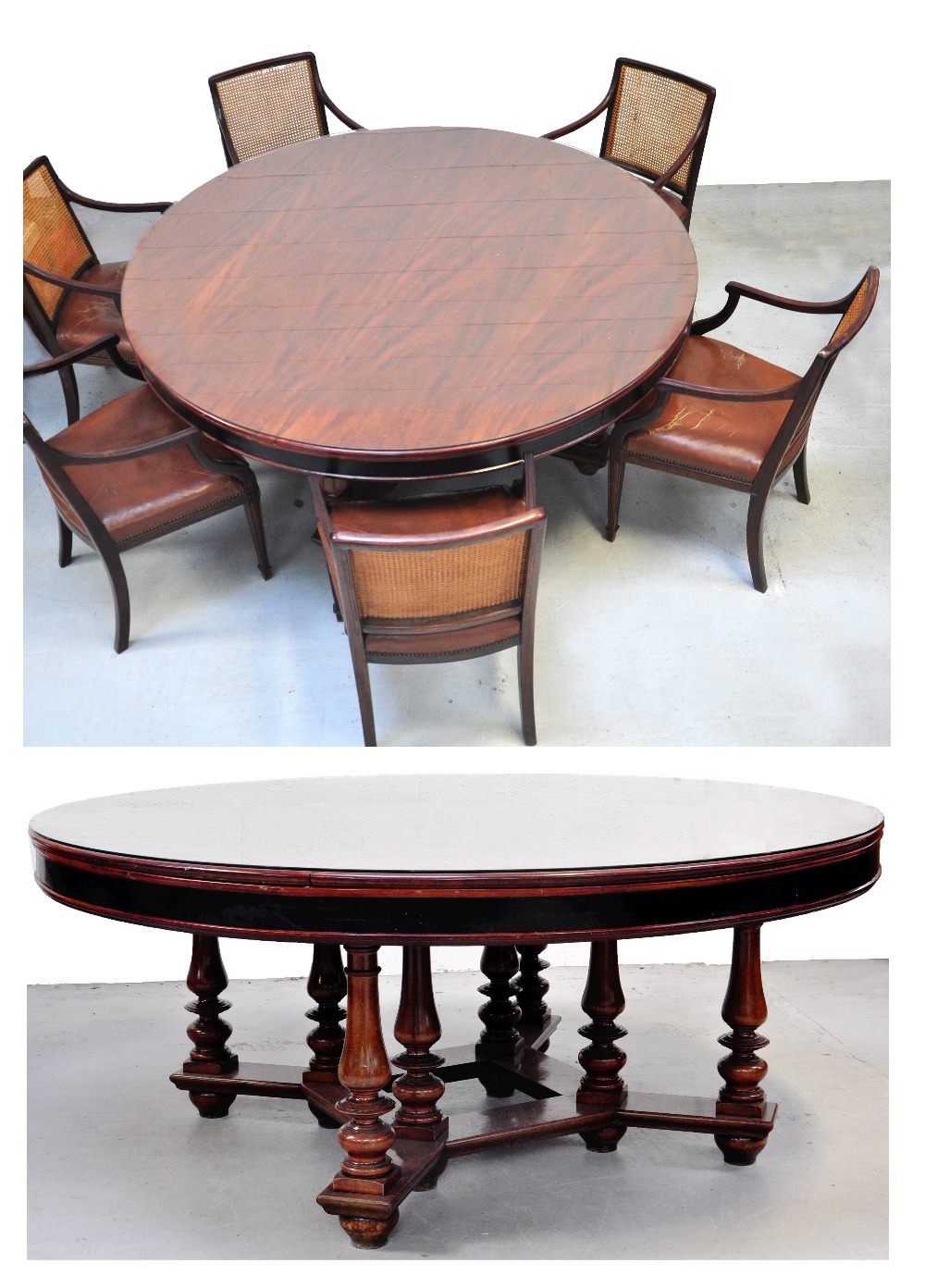 A late 19th century circular mahogany dining table supported on ring turned legs with six cane - Image 4 of 6