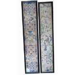 A pair of early 20th century Oriental framed and glazed silk panels,