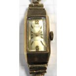 A 9ct gold cased ladies Avia seventeen jewels Incabloc tank style wristwatch.