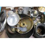 A quantity of metalware and brassware to include trays,