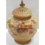 A Royal Worcester blush Ivory baluster vase with cover and additional crown shaped cover, hand