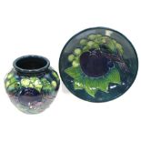 A Moorcroft Finches on blue/green ground squat vase, height 9cm,
