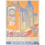 OTT HENRI; a poster lithograph in colours "Manchester, Swissair", c.