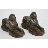 After J. DIÔT; a pair of decorative bronzed figures of sphinxes, width 14cm.