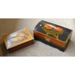 A specimen wood inlaid rectangular trinket box and a decorative dome topped box (2).