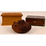 An Edwardian rosewood box with mother of pearl inlay and hinged lid, width 24.