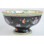 A huge Winkle Whieldon Ware "Canton" floral decorated pedestal bowl, diameter 53cm.