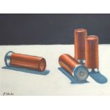 JONATHAN ARMIGEL WADE (born 1960); oil on board, study of four shotgun cartridges, signed,