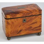 A mid 19th century blonde tortoiseshell two division tea caddy of rounded rectangular form, the