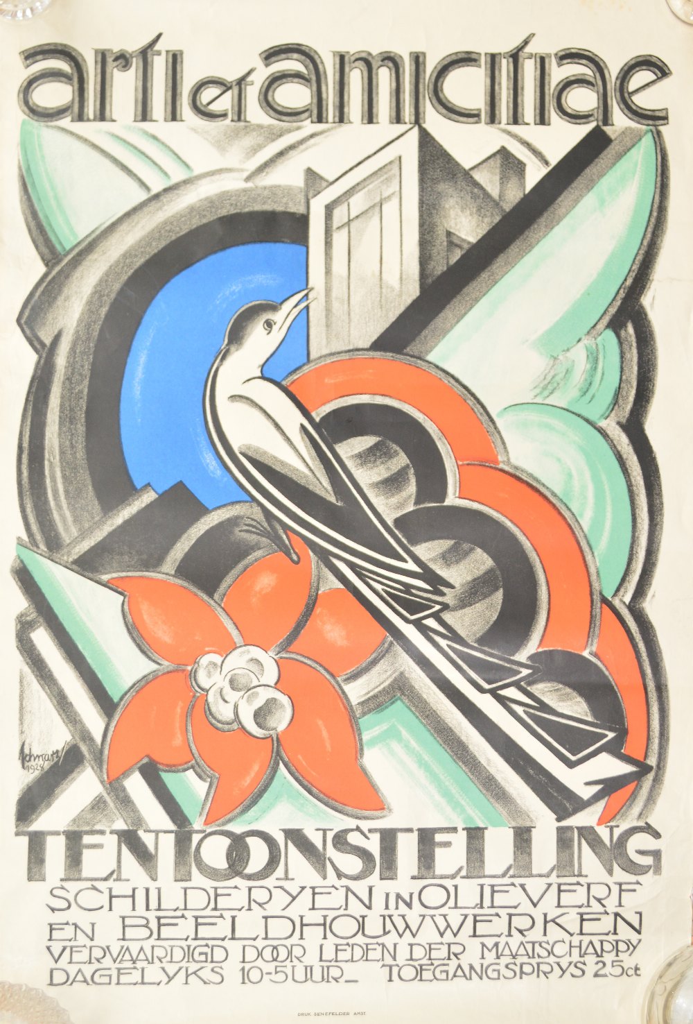 JOHNARZ; a poster lithograph in colours "Arti et Amicitiae", an Art Deco Dutch poster c.