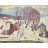 Early 20th century Scandinavian school; oil on canvas, winter landscape with figures in sledges,