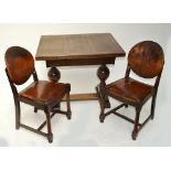 An early 20th century oak drawer leaf table, five dining chairs and a sideboard (7).