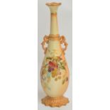 A Locke & Co. Worcester blush ivory twin handled vase of slender bottle form with reticulated rim