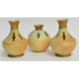 A pair of Locke & Co. Worcester blush ivory pierced vases of baluster form, shape 770A, height 12.