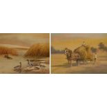 JOEL KIRK; pastel depicting two men at the hay cart, signed lower right,