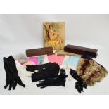 A quantity of vintage gloves and stockings including lace examples, glove and tie boxes,