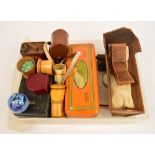 A quantity of collectors' items including a bone dice shaker, a treen dice shaker,