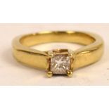 A 14ct yellow gold princess cut diamond solitaire ring, the stone weighing approx 0.