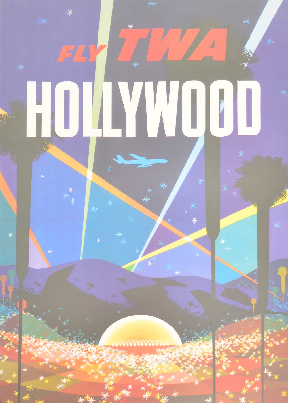 DAVID KLEIN (1918-2005); a large poster lithograph in colours, "Hollywood, Fly TWA", 102 x 62cm,