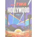 DAVID KLEIN (1918-2005); a large poster lithograph in colours, "Hollywood, Fly TWA", 102 x 62cm,